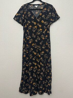 J. Jill Floral Print Button Front Belted Midi Maxi Dress Size Small